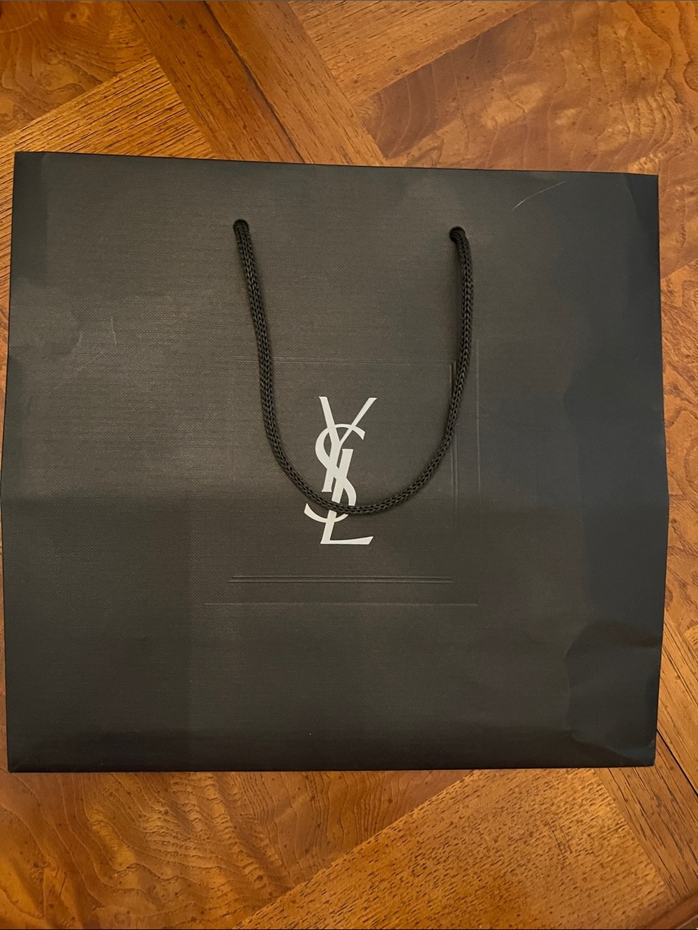 Yves Saint Laurent Black Paper Tote with White YSL Logo